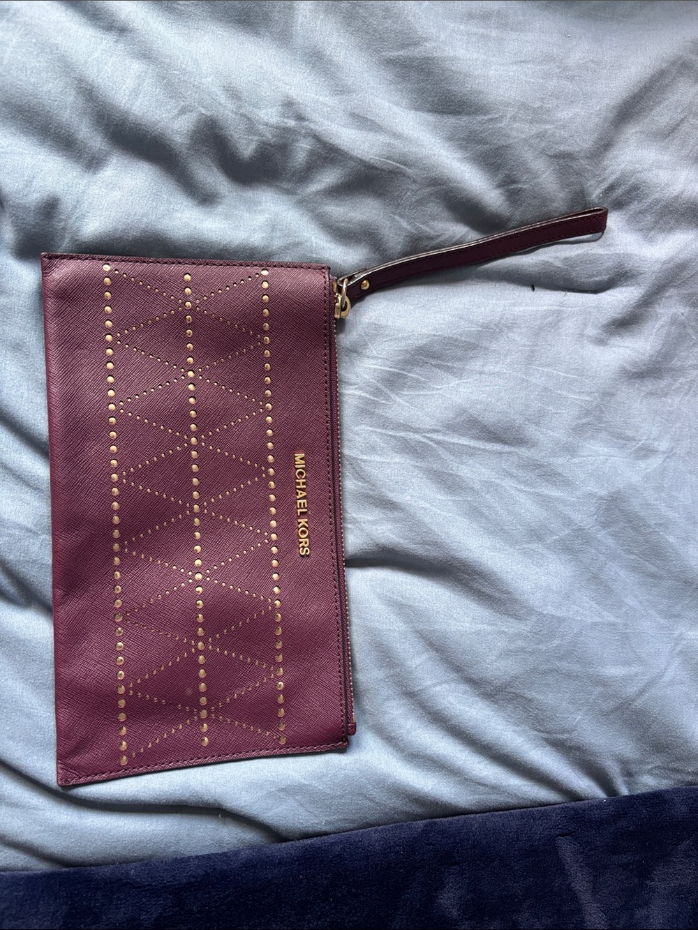 Michael Kors Plum Wristlet Clutch with Gold Stud Accents